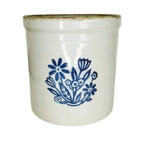 Antique Vintage Glazed Stoneware Country Crock Hand Painted Flowers Gall…